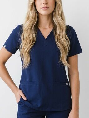 Figs Technical Collection scrub top, Casma Three-Pocket V-Neck style navy blue